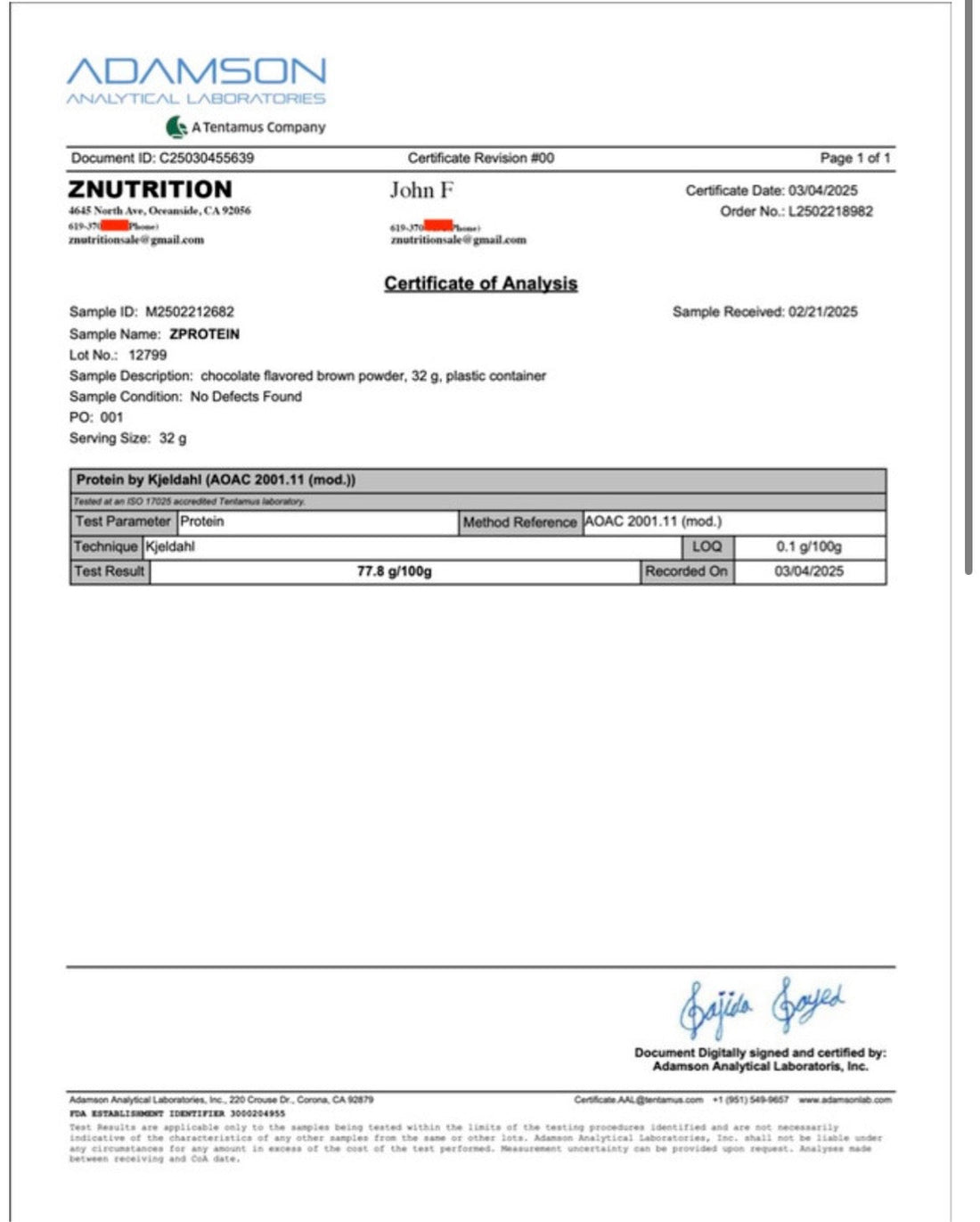 ZProtein 5lbs Third-Party Lab Test