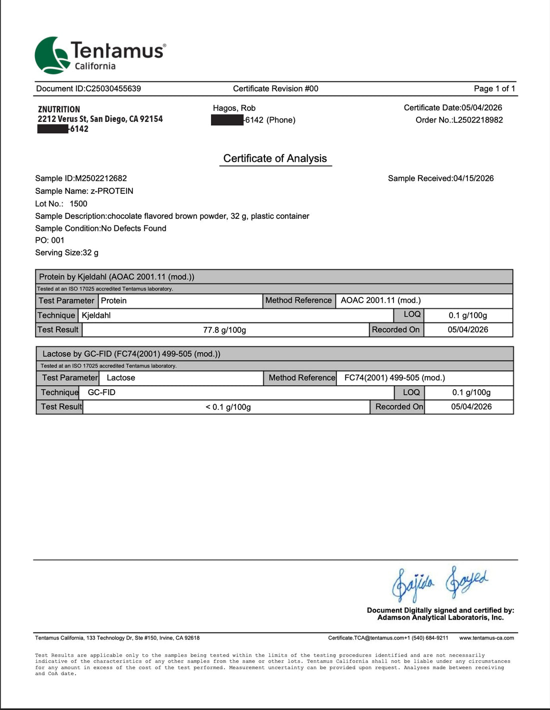 ZProtein 5lbs Third-Party Lab Test